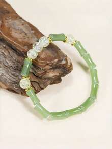 1pc Chinese Style Green Bamboo Joint Lucky Bracelet, Prosperity & Success Festival Gift, Women's Fortune Bracelet - Multicolor - View 3