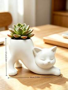 Unique Tail-Less Cat Planter, Cute Indoor Succulent Pot, Animal Theme Home Decor Planter, Creative Bonsai Pot - Ideal Gift; Charming Decoration For Office Desk, Room And Home - Multicolor - View 8