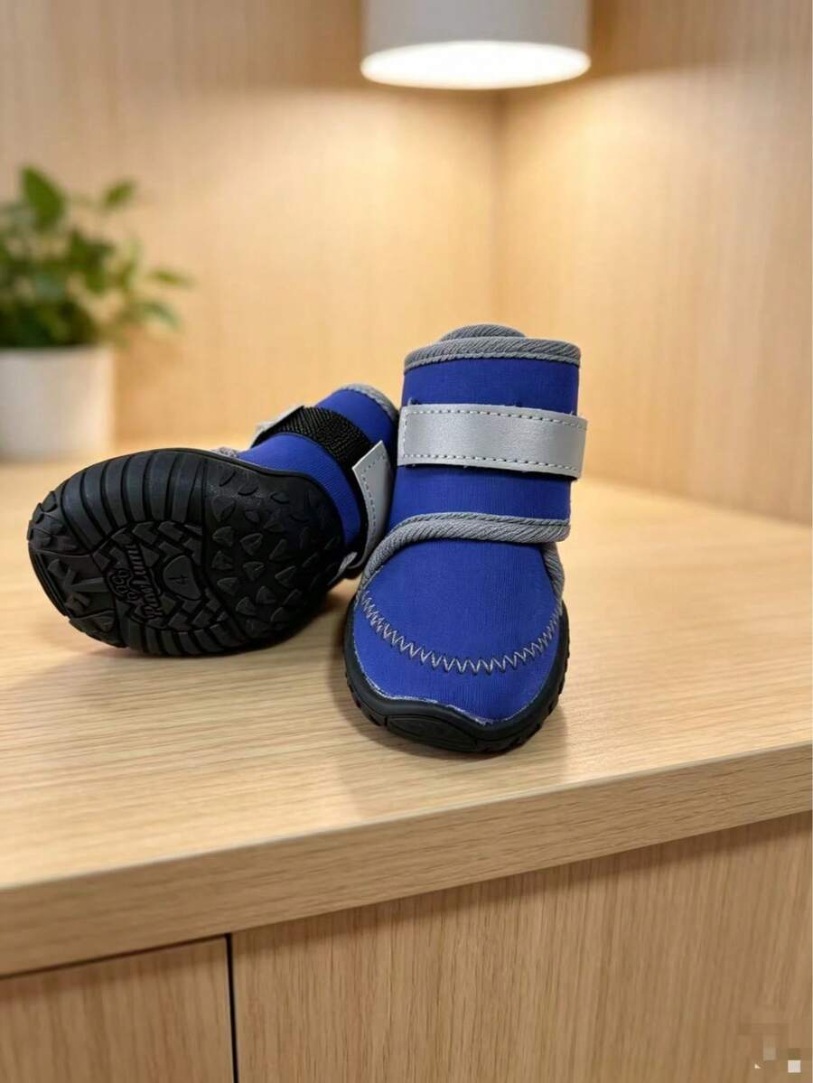 Giày cho chó dùng mọi mùa có dải phản quang, khóa dán, đế cao su chống trượt, chống mài mòn, dành cho chó cỡ vừa và lớn, giày thú cưng đi ngoài trời - Màu xanh lam - Xem 1