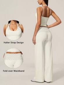 TimeOff Women's One Set Polka Dot 2 In 1 Tank Top With Folded Waist Wide Leg Pants Running Gym Sports Outfit - White - View 10