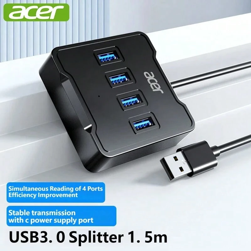 Acer USB 3.0 Hub Splitter 4-Port Docking Station Extension Cable Square ...