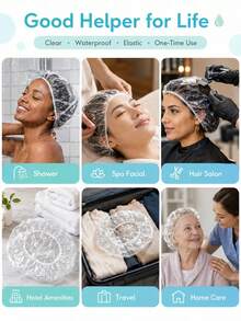 100pcs Disposable Shower Caps, Waterproof Elastic Shower Caps, Thickened Extra Large Elastic Shower Caps, Suitable For Bathing, Hair Care, Convenient To Carry, Suitable For Hair Dyeing And Beauty Salon - Multiple Styles - View 4