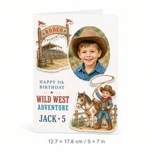 Personalized Photo, Name And Age Western Birthday Card, Custom Cowboy Greeting Card, Cowboy Keepsake Card, Theme Birthday Greeting For Children, Kids, Sons, Daughters, Parents, Grandparents And Ranch Party Celebrations - Multicolor - View 10