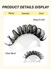 Asiteo 10 Pairs Full Strip False Eyelashes 15mm Thick Transparent Band Faux Mink Cat Eye Style Suitable For Holiday Parties, Halloween, Christmas - Black - View 3