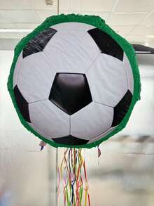 Football/Rainbow/Polka Dot Pattern, 1pc Round Foldable Pull String Piñata, Kids Birthday Party Game Prop Fillable With Candy And Gifts - C - View 1