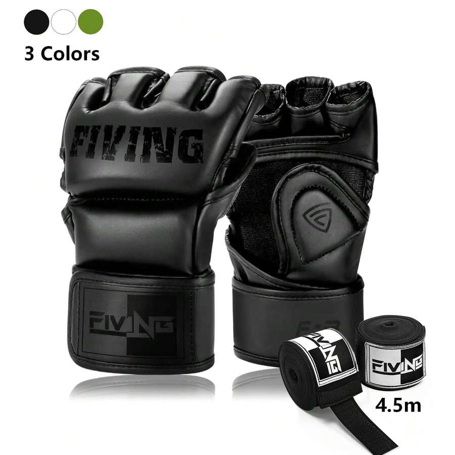FIVING MMA Boxing Gloves PU Leather Shock Absorb Training Gloves For Sparring Muay Thai Kickboxing Punching Bag, With 4.5M Hand Wraps Included For Men Women Beginners Professionals - Multicolor - View 1
