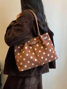 Vintage Artistic Style Elegant Classic Polka Dot Tote Bag, Buckle And Large Capacity Design, Suitable For Friends Gathering, Dating, Commuting - Multicolor - View 5