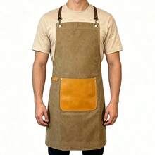 Solid Color Patchwork PU Leather Pocket Split Shoulder Strap Apron, Minimalist Straight Tie-Up Unisex Workwear For Daily Use, Catering, Kitchen, Hair Salon, Pet Shop, Server, Bakery, Milk Tea Shop, All Seasons - Multicolor - View 2