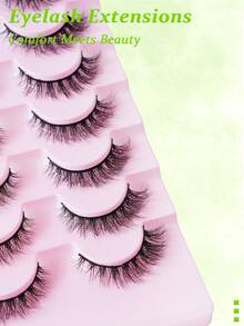 7 Pairs Cat Eye Lashes Natural Look False Eyelashes Short Wispy 3D Volume Fake Eye Lashes - Black - View 5