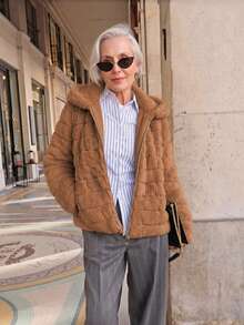 Women's Faux Fur Hooded Pocket Coat - Perfect Choice For Autumn/Winter - Khaki - View 10