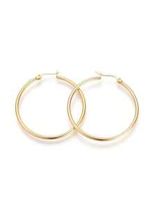 1 par de pendientes de aro redondos grandes exagerados de acero inoxidable, pendientes minimalistas para fiestas, adecuados para mujeres, accesorios de joyería DIY pendientes 60mm - Amarillo Oro - Ver 2
