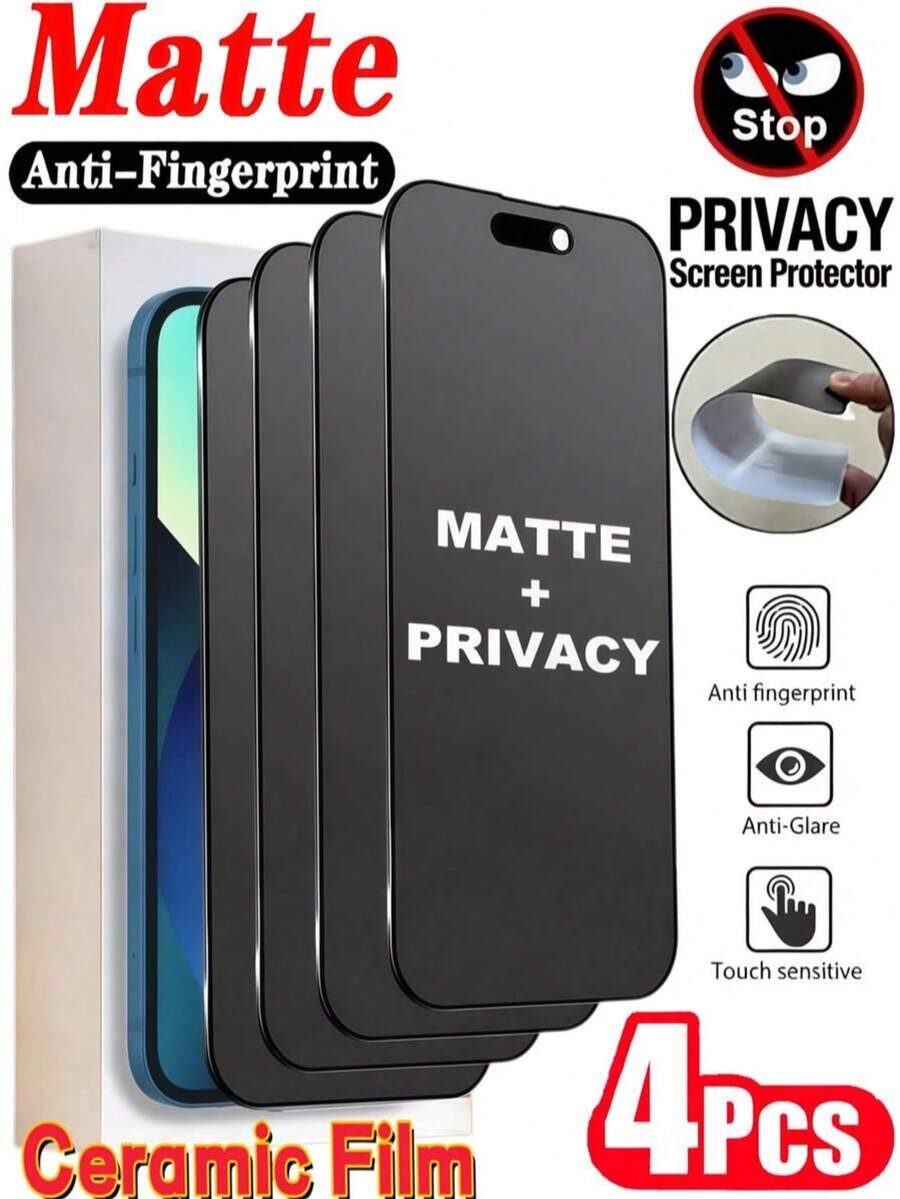 CASECOPS 4Pcs Ceramic Matte Privacy Screen Protector, Compatible With IPhone , Soft Matte Texture With A Silky Smooth Touch, Non Glass. Full Coverage, Scratch-Fingerprint, Anti-Drop, Anti-Glare, Compatible With Iphone 18 Pro Max/18 Pro/17 Pro Max/17 Pro/17/16 Pro Max/15 Pro Max/14/13/12/11 Series And Other Models, Compatible Phone Cases