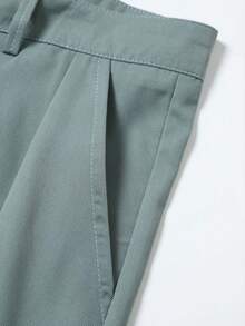 Mint Blue Pleated Wide Leg Casual Pants, Draped Loose Straight Leg American Style Long Trousers For Men - Mint Blue - View 6