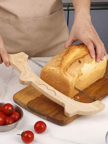 1pc Solid Wood Handle Bread Slicer, Stainless Steel Serrated Bread & Pastry Cutter, Anti-Scratch Protective Cover, Multi-Function Kitchen Slicing Tool Suitable For Bread, Bagels, Fruits, Vegetables And Home Baking - View 9