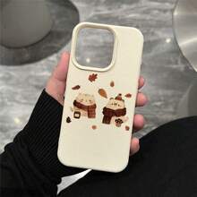 TPU Material Autumn Leaf Scarf & Healing Cat Pattern Phone Case, Full Coverage Anti-Drop Soft Shell Protective Cover For IPhone 17 Pro Max/17/16 Pro Max/15/13/12/11/ S20 FE/A15/S24/A55/ Note 11/Note 12/Note 13 Pro - White - View 2