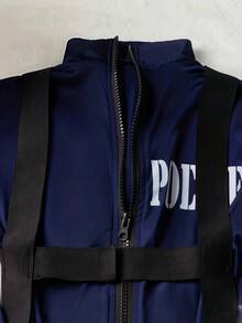 1套 Cosplay 機車女警制服 2件組（連身衣、肩帶）性感雙拉鍊開襠不可拆卸誘惑夜店表演裝扮，角色扮演緊身貼身遊戲服裝 - 藍色 - 查看 4