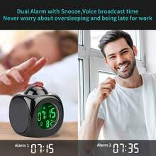 Reloj despertador con proyección para dormitorio, reloj despertador digital con función de informe de hora por voz, reloj electrónico digital de 12/24 horas, proyección en el techo con voz, pantalla LED de hora y temperatura, adecuado para mesas de noche y oficinas (blanco). - Negro 1 pieza - Ver 6