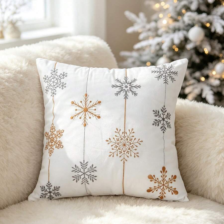 LCUHPCL 1pc Winter Minimalist Fashion 3D Embroidered Christmas Snowflake Pillow Case, Home Decor For Sofa, Living Room, Bedroom, Party And More - Multicolor - View 1