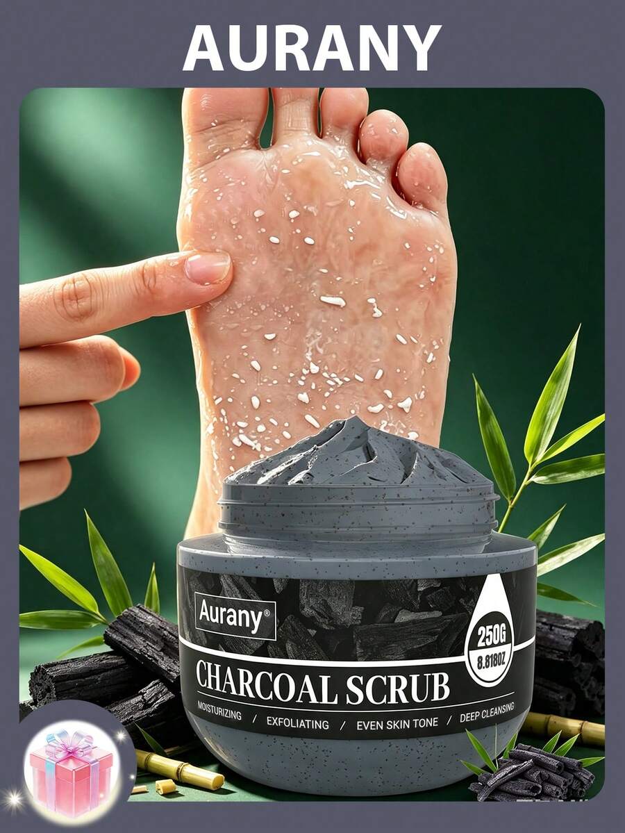 AURANY Foot Scrub, Bamboo Charcoal Foot Scrub, Foot And Hand Exfoliating Scrub, Deep Cleansing Callus Remover, Suitable For Dry, Rough, Cracked Feet, Moisturizing Daily Foot Care, 250g - Bamboo Charcoal - View 1