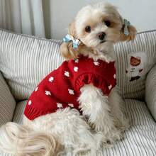 Winter Warm Pet Knitted Sweater, Soft Knitted Pullover, Small To Medium Size Puppy Kitten Dog Cat, Daily Party Pet Clothing - Red - View 5