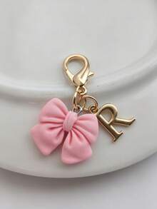 Pink Compact Bowknot Letter A-Z Keychain Pendant, Matching Bag Charm, Seasonal Opening Halloween Interactive Small Gift - Multicolor - View 18