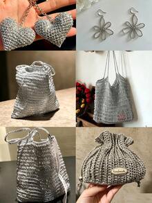 Shiny Metallic Crochet Thread – 50g Gold & Silver Twisted Steel Wire, Ideal For DIY Handbags, Summer Totes, Sun Hats, And Christmas/Halloween Decorations - 50g/1PC - View 5