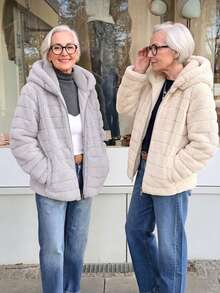 Women's Faux Fur Hooded Pocket Coat - Perfect Choice For Autumn/Winter - Grey - View 3