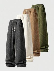 Men's Drawstring Waist Colorblock Striped Decor Loose Straight Wide Leg Drape Elastic Waist Jacquard Pattern Street Style Sports Casual Pants Suitable For Daily Wear Commute Gym Training Date Outfit Holiday Gift Spring Autumn Winter - Black - View 8