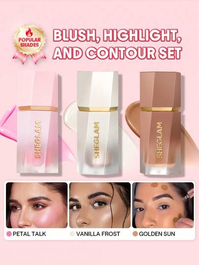 SHEGLAM [3 قطع] مجموعة سائل أحمر الخدود والهايلايت والكونتور للعائلة