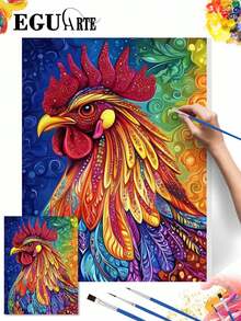 DIY Colorful Abstract Rooster Head (Frameless 8x12 / 16x20 Inches) Paint By Numbers Kit(Acrylic) Arts & Crafts For Adult Beginners, Vibrant Farmhouse Home Wall Decor, And Unique Holiday Gifts - Sets - View 2