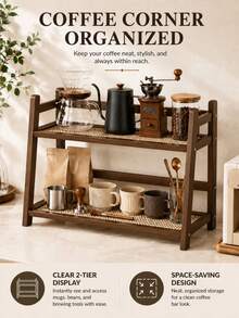 Vintage Wooden Desktop Organizer, Vertical Storage Rack, Lacquered Material, Retro Texture, Durable Wooden Material, Space-Saving Design, Suitable For Coffee Station Cup And Coffee Bean Placement, Kitchen Condiment Bottle Organization, Makeup Vanity Organization, Living Room Desktop Accessory Organization, Multi-Functional Room Decor - Multicolor - View 5