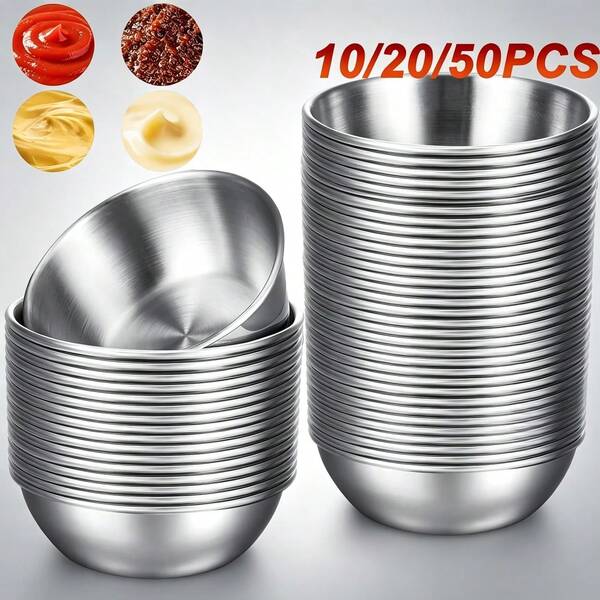 10/20/50 piezas Plato de salsa de acero inoxidable de 3.23 pulgadas (aprox. 8.2 cm) Pequeño cuenco de inmersión de acero inoxidable Plato de salsa de soja Plateado Redondo Plato de condimentos Sushi Aperitivo Adecuado para Cocina/Vacaciones/Hogar/Restaurante/Reunión de amigos/Suministros para fiestas, Gran regalo