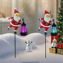 Outdoor Solar Iron Santa Claus Ground Stake Light, Cute Santa Holding Illuminated Warm Lantern Ornament, Auto Sensor Solar Powered Design, Rust‑Proof Metal Art, Perfect Xmas Decor For Lawn, Yard, Pathway, Courtyard And Winter Holiday Party Display - Santa Claus Lantern - View 13