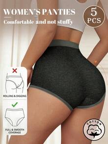 MEIYATING 5pcs Women's Cotton Mid-High Waist Tummy Control Butt Lifting Symmetrical Line Design Fashion English Pattern Print Triangle Panties For Daily Commute - Multicolor - View 3
