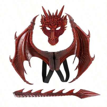 3pcs Dragon Man Luxury Costume Set, Dragon Man Role Play Costume Including Mask, Wings, Tail, Red Dragon Mask, New Upgraded Mask, RP Dragon Costume Mask Set, Thanksgiving Easter Gift | Dragon Warrior Mask