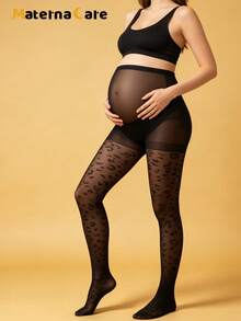 Materna Care 1 Pair 40D Sheer Maternity Tights With Black Leopard Print, Adjustable Button Elastic Waist Support Belly - Black - View 5