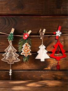 10/15pcs Wooden Christmas Clips Set, For Hanging Photos, Wedding Decor, Party Gifts, Christmas Tree, Gloves, Reindeer And Snowflakes, No Power Needed Multi-Functional Holiday Decoration, Suitable For Easter And Christmas - Multicolor - View 4
