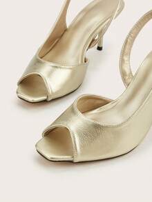 Women's Shallow Open Toe Side Cutout Mule Shoes, Elegant And Comfortable For Vacation, Party And Daily Wear, Solid Color Slip-On Versatile High Heel Sandals - Gold - View 3