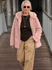 Women's Faux Fur Hooded Pocket Jacket - Perfect Choice For Autumn/Winter - Pink - View 4