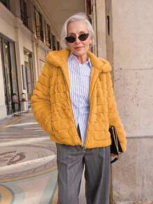 Women's Faux Fur Hooded Pocket Coat - Perfect Choice For Autumn/Winter - Yellow - View 10