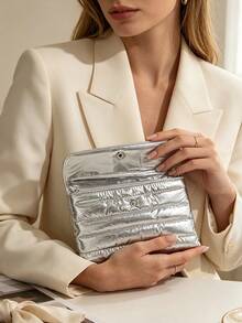 Givenchy Silver Puffy Envelope‑Style Cosmetic Pouch With Metal 4‑G Logo, Portable And Durable, Travel‑Friendly Makeup Storage Bag, For Personal Use And Gift Giving, GIVENCHY‑GIFT‑29 - Silver - View 8