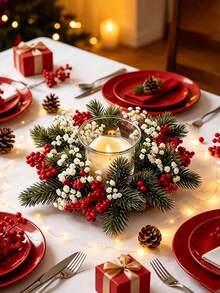 1pc Realistic Candle Rings/Candle Holders Are Suitable For Home, Christmas, Doorway, And Table Decorations (Compatible With Column Candles). They Are Durable And Perfect For Holiday Wreaths And Party Setups. - Multicolor - View 4