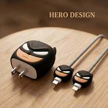 Warner Bros 1 Set Batman Charging Cable Data Cable Protector, Compatible With 20W Charger, Party Favor, Suitable For Daily And Office Use, Includes Large And Small Heads, Silicone Cable Tie And 1.4m Coiled Cable, Great Gift For Birthday And Holiday - Multicolor - View 6