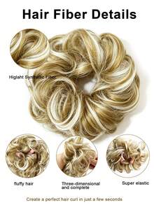 2 Packs Messy Curly Synthetic Hair Bun Scrunchies, 6 Inch Elastic Fake Donut Hair Rings, Fluffy Voluminous Hair Pieces For Women, Quick Double Buns Look For Daily Halloween Party - Multicolor - View 7
