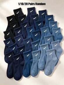 1/10/20 Pairs Random Color Mid‑Calf Socks, Blue Black Sea Pattern Sport Socks For Boys Fall All Season Holiday Gift Sports Outdoor Campus Daily Wear - Multicolor - View 2
