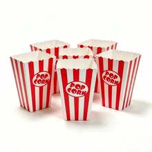 1/15/25/35/50/100pcsPack Kotak Popcorn Bergaris Merah - Wadah Popcorn dan Permen Kertas Mini untuk Pesta Karnaval, Perlengkapan Pesta untuk Malam Menonton Film - View 1