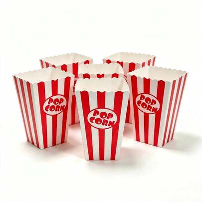1/15/25/35/50/100pcsPack Red Striped Popcorn Boxes - Carnival Parties Mini Paper Popcorn And Candy Containers, Party Supplies For Movie Nights