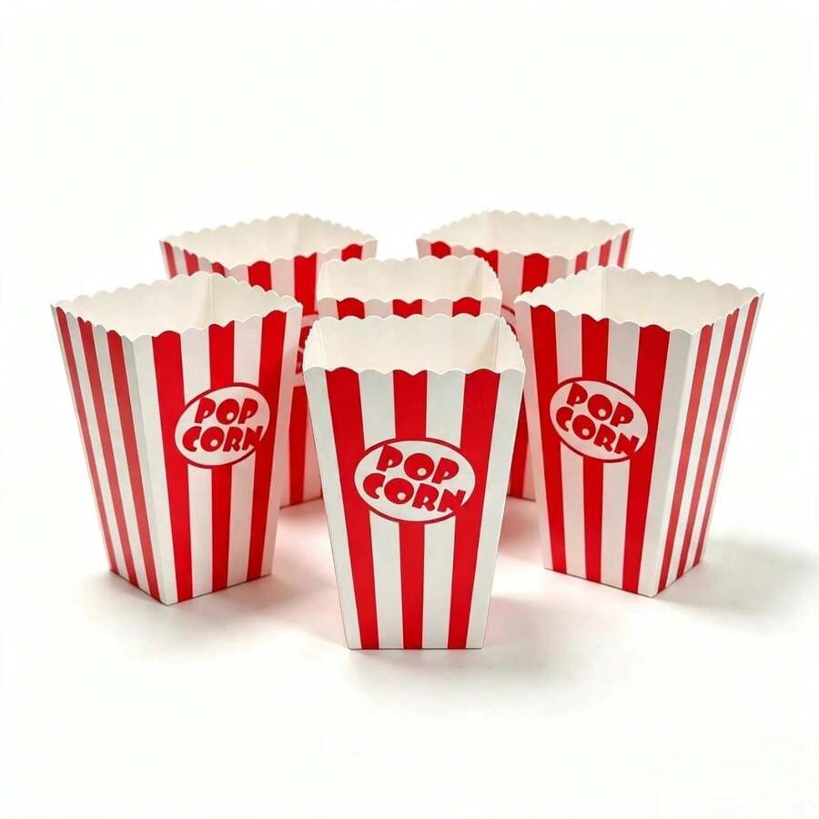 1/15/25/35/50/100pcsPack Kotak Popcorn Bergaris Merah - Wadah Popcorn dan Permen Kertas Mini untuk Pesta Karnaval, Perlengkapan Pesta untuk Malam Menonton Film - View 1