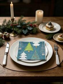 16pc/Set Colorful Christmas Tree Paper Napkins Disposable,Cocktail & Dinner Style Square Printed Paper Towels,Unfolded Size 10&13inch,Soft To Touch,Double Layer,Suitable For New Year,Christmas,Festival Party Supplies,Christmas Party Deco Napkins - Colors - View 6