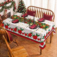 1pc Christmas Holly Leaf Poinsettia Snowflake Print Rectangular Tablecloth, Suitable For Holiday, Party, Birthday, Dinner, Restaurant Table Decor, Christmas Home Autumn/Winter Decoration - Multicolor - View 12
